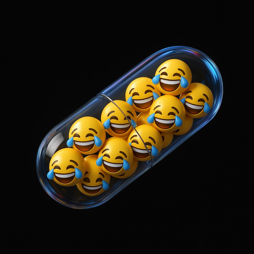Желтые смайлы с слезами радости в капсуле.