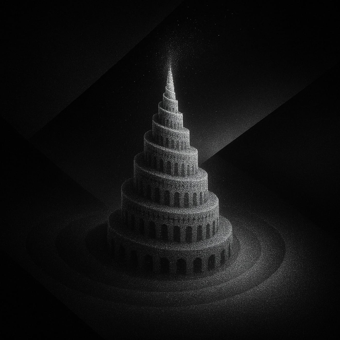 Вавилонская башня (иллюстрация в чб)