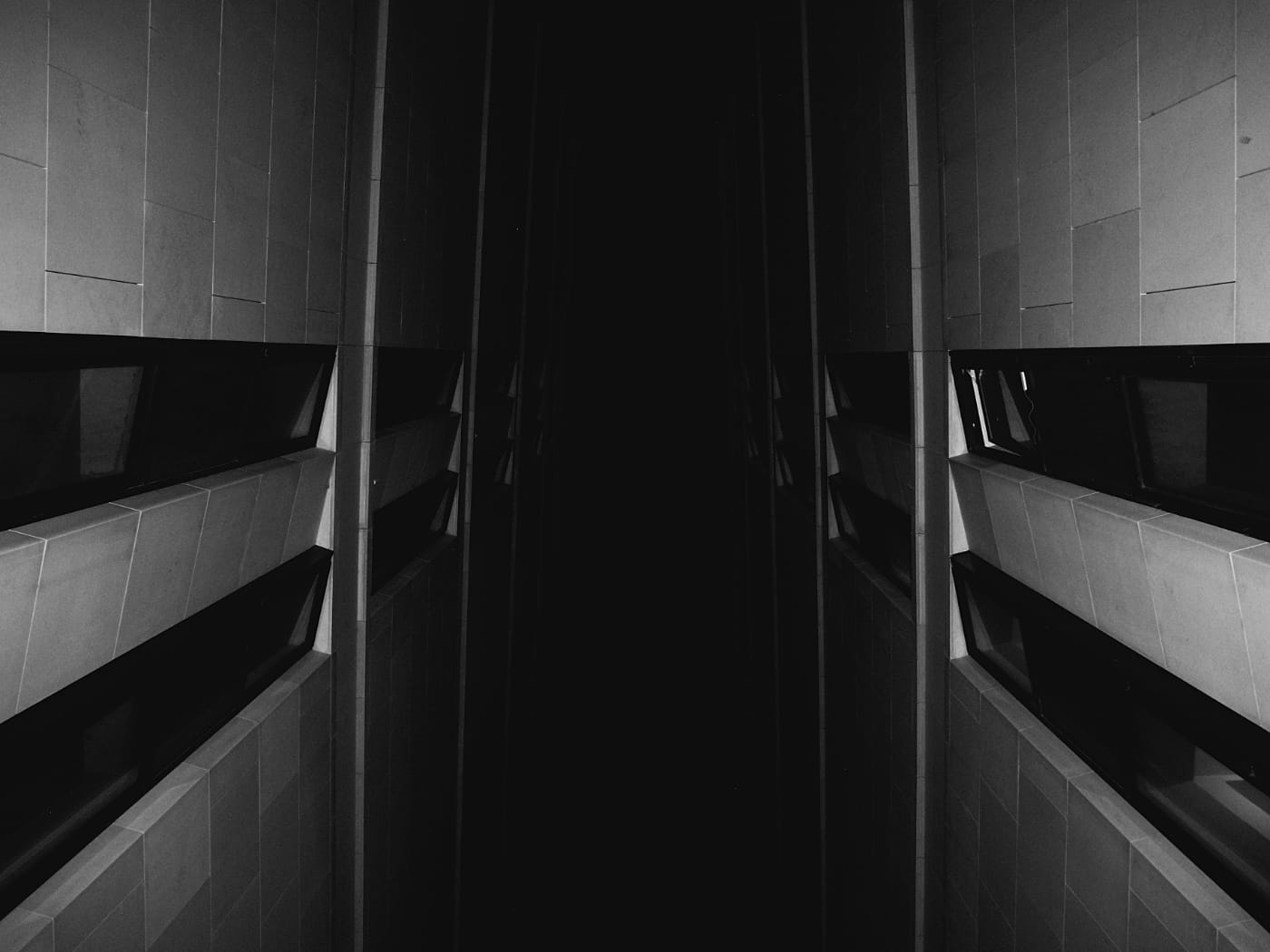 Чёрно-белая фотография ночного здания