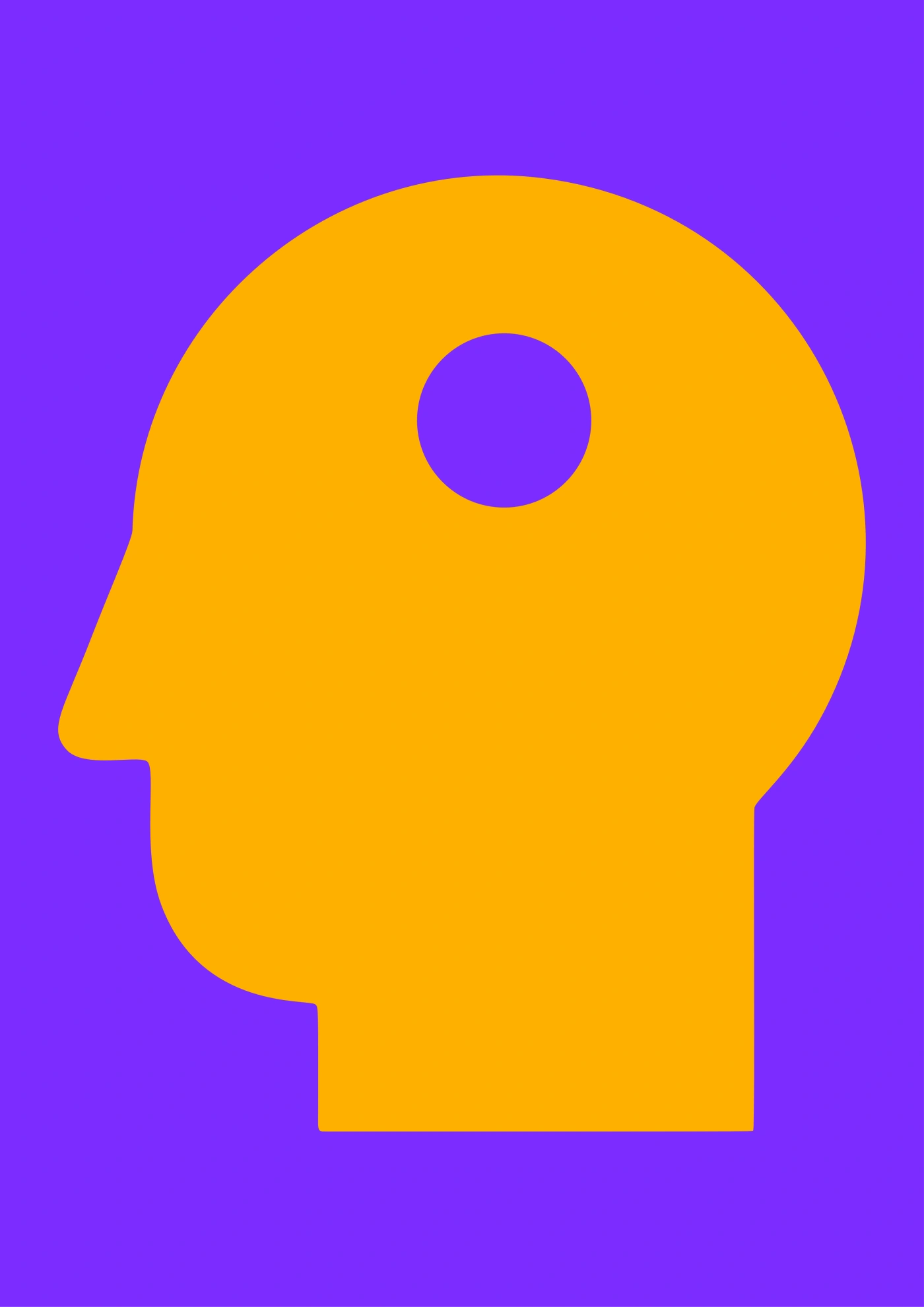 Head silhouette in profile on a purple background with a circular cutout in the upper part.