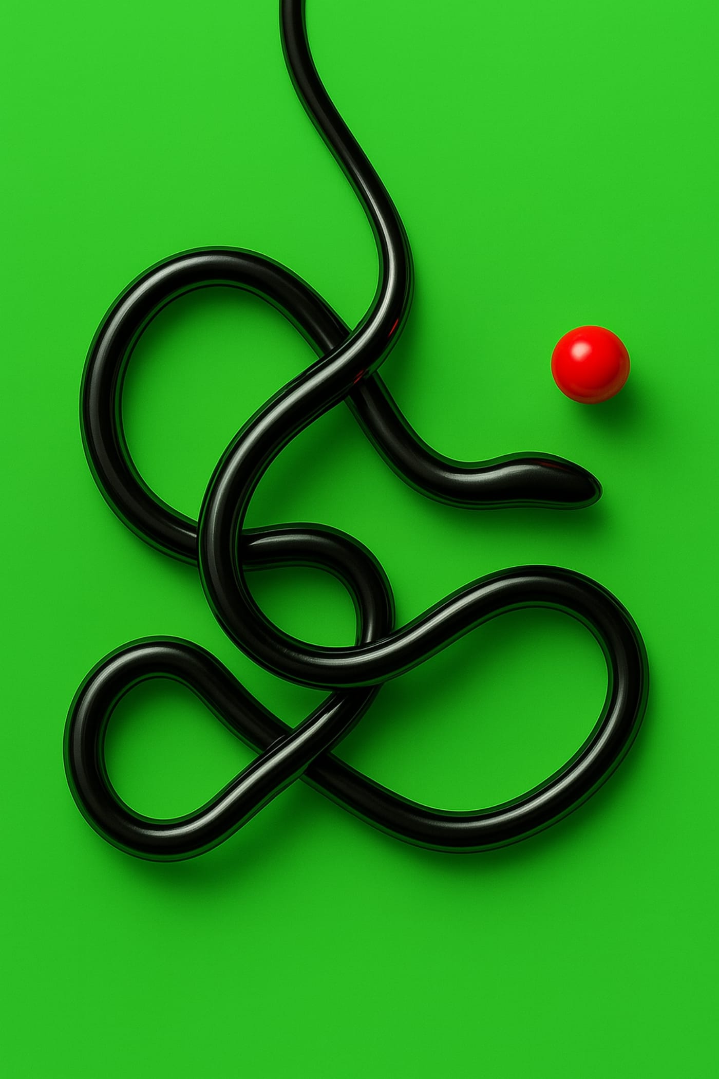 Чёрная змея и красный шарик на зелёном фоне